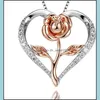 Naszyjniki wiszące miłość w kształcie serca kobiety naszyjnik Lady InLay Crystal Rose Flower Wzór Sier Sier Fashion łańcuch Walentynki GI DHPSC
