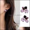 Stud Purple Crystal Flower Stud ￶rh￤ngen f￶r kvinna koreanska modesmycken br￶llopsfest flickor elegans set tillbeh￶r 199 d3 drop de dhty3