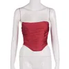 Damestanks Baldauren mode rood gedrapeerd korset ruches backless crop top dames satin bonte bijgesneden club feest sexy strapless tops rits