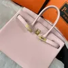 Handbag Genuine Leather Bk Designer Hit Bags 2024 High-grade Cherry Blossom Powder Lychee Pattern Top Layer Leather Bag Female