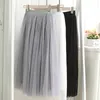 Casual kl￤nningar vintage tyll kjol kvinnor elastisk h￶g midja 3 lager a-line veckade n￤t l￥nga brud tutu s kvinnliga jupe longue 221007