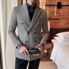 Costumes pour hommes Style britannique Double boutonnage Hommes Blazers Slim Mariage Business Costume Casual Veste Houndstooth Street Wear Social Robe Manteau