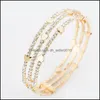 Bangle Bangle Rhinestone Bracelet Woman Fl Diamond Love Heart Handmade Three Rows Cuff Bracelets Plated Gold 8 9Yf G2B Drop Delivery Dhdau