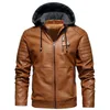 Pelle da uomo Faux Fleece Liner PU Giacche Cappotti con cappuccio Autunno Inverno Giacca da moto casual per uomo Giacca a vento Biker 221006