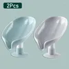 Soap Dishes 2PCS Leaf Shape Box Drain Dish Holder With Suction Cup Punch-free Shelf Toilet Bathroom Accessories