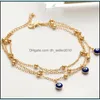 Anklets Anklets Ankelt Bracelt Women Girls Beach Link Chakrabeads Foreign Trade Jewelry Blue-Eyed Pendant Double Foot Female Devil Ey Dh2Jg