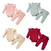 Clothing Sets 0 24M Infant Baby Girls Boys 2pcs Clothes Solid Ruffles Knit Long Sleeve Romper Tops Trousers Pants 221007