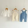 Completi di abbigliamento Vestiti per bambini Vestito per neonato Neonate Set Camicia ricamata a maniche lunghe Tuta di jeans Autunno Primavera 221007
