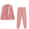 Women's Two Piece Pants Elegant Stylish Set Woman 2 Pieces Blazer with Pant Suits Office Ladies Chic Formal Outfits Za Business Kit Spring Overalls 221007