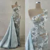2023 sjöjungfru aftonklänningar en axelhals ärmlös spets applikation paljetter designer skräddarsydd formell tillfälle bär arabisk prom klänning vestidos