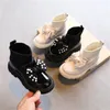 Boots Pearl Bowknot Child Knit Socks Shoes Kids Slip On Ankle Patent Leather Children Casual School Girls Footwear 221007