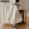 Casual Dresses Japanese Solid Color Double Layer Vintage French Ruffled A-line Skirt Hepburn Style Black White Half Female Long s 221007