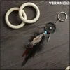 Keychains Mini Dream Catcher Keychain Creative Car Accessories Hanging Handgjorda vintage Feather Decoration Ornament Party Gift Keych DH42B