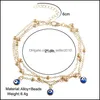 Anklets Anklets Ankelt Bracelt Women Girls Beach Link Chakrabeads Foreign Trade Jewelry Blue-Eyed Pendant Double Foot Female Devil Ey Dh2Jg