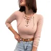 Blouses pour femmes Streetwear Simple V Neck à manches longues T-shirt Blouse d'automne Stripe d'hiver pour la fête