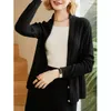 Women's Knits Tees Women's Big Vneck Sweater 100 Pure Wool Jacket Autumn and Winter Casual Knit Tops Korean Fashion Longsleeved Cardigan 221007