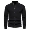 Cardigan de cor s￳lido de cor de cor de inverno de ebaihui Men com mangas compridas su￩ters de algod￣o urbano su￩ter de colarinho casual para masculino