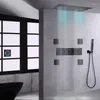 Badkamer douche sets mat zwart kleurrijke led kop plafond 62x32 cm thermostatisch regenvalsysteem set