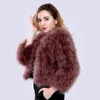 Women's Fur Faux Women Real Ostrich Feather Coat Fashion Hand Knitting Long Sleeve Jacket Lady Warm Natural Turkey Outerwear 221006