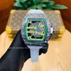 watches wristwatch designer 2022 Carbon Fiber Green Richa Milles Mens Automatic Mechanical Watch Hollowed Out Luminous Tape Personality Lightweight Fashion UKPY