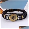 Braccialetti con ciondoli 12 Costellazioni Bracciali con ciondoli in vera pelle Uomo S Zodiac Vintage Corda intrecciata Avvolgere Braccialetto regolabile per donne Dhrya