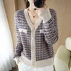 Damesbreien TEES Koreaanse HoundStooth Women Sweater Cardigan Jacket Dames Elegante kasjmier Wol Knitwear Tops Vintage Vneck Dikke gebreide jas 221007