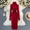 Casual Dresses for Women Sexy Turtleneck Knitted Bodycon Autumn Winter Long Sleeve Sweater 221007