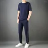 Men's Tracksuits 2022 Summer Linha fina contraste colorido design de emenda de homens redondos de colarinho casual traje de manga curta