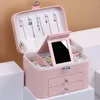 Jewelry Pouches Luxury Large PU Leather Drawer Box With Mirror Women Earring Ring Neckalce Jewellery Case Organizer Casket