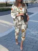 Women's Two Piece Pants ZANZEA Bohemian Summer Floral Printed Holiday Matching Sets Long Sleeve O-Neck High Low Blouse Femme Fashion Casual Loose Pant 221007