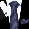 Papillon Promo Cravatta da uomo 8 cm Larghezza Cravatta formale scozzese blu Fazzoletto Gemelli Set Cravatte scontate per matrimonio