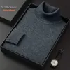 Sweters luksusowe merino czyste wełniane męskie golf Pull homme jesienna zima rollneck ciepłe dzianiny Jumper Y2210