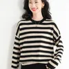 Women's Knits Tees Autumn and Winter Women Cashmere Wool Blended Sweater Classic Oneck Striped Pullover Warm Loose Knit Bottoming Coat Ladies 221007