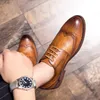 Plain brogue oxford shoes carved punch men's lace up simple fashion formal casual shoes large sizes 38-47