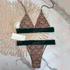 Designer-Tanga-Bademode für Damen, rückenfrei, Bikini, Briefdruck, Neckholder, Badeanzug, Sommerurlaub, Badeanzug