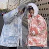 Men's Down Parkas Winter Gradient Jacket Men Fur Collar Hooded Parkas Male Tie Dye Fashion Outwear Cotton Coat Loose Thickened Warm Couple Jackets T221006