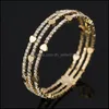 Bangle Bangle Rhinestone Bracelet Woman Fl Diamond Love Heart Handmade Three Rows Cuff Bracelets Plated Gold 8 9Yf G2B Drop Delivery Dhdau