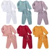 Clothing Sets 0-5Y Infant Baby Cotton Linen Clothes Autumn Boys Girls Button Long Sleeve T-shirt TopLong Pants Solid 2pcs Outfits 221007