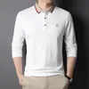 Polos für Herren Frühling und Herbst High-End-Langarm-T-Shirt Herren einfarbiges Stickerei-Poloshirt mercerisierte Baumwolle lässiges Mode-Top 221006