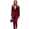 Kvinnors tvåbitar byxor Kvinnor Blandar Slim Fit Wine Red Tuxedos Peaked Lapel Office Business Work Suit Female Byxor Custom Made Made