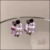 Серьги с фиолетовым хрустальным цветочным шпилькой для женщин для женщины корейские украшения для моды свадебная вечеринка девушки элегантность набор аксессуаров 199 D3 D2 De Dhty3