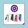 Artículos novedosos artículos novedosos 4 colores mini portátiles UV Electric Torch Tra Violet 9 LED Linterna Taluminium Drop entrega 20 bdesybag dhslg