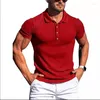 Men's Polos Men's Sports Fitness Muscles Clothes High Stretch Soild Stripe Polo Shirt Slim Short-Sleeve Tops Tee Lapel Neck Tshirt