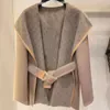 Women's Wool & Blends hooded soft 100% cashmere outwear water ripples teddy bear series coat casual windbreak