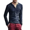 Mens Tshirts Men Tee Shirt Vneck Long Sleeve Tops Stylish Slim Button Tshirt Autumn Casual Solid Male Clothing Plus Size 3XL 221007