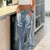 Pantalons pour femmes Capris Vintage imprimé Jeans femmes taille haute Y2K Streetwear 90S Baggy Denim pantalon Harajuku Cargo droit jambe large Jean 221007