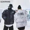 Herrarna ner parkas gonthwid graffiti bläck tie färgämne tryck bomull vadderad puffer parka jackor streetwear hip hop vinter casual punk rock hipster 221007