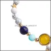 Fili di perline Bracciale a catena in pietra naturale Sistema solare Pianeti Stelle Turchese bianco Moda Stringa a mano Gioielli Bracciali da donna 3 Dholi