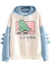 여자 후드 땀 촬영 셔츠 공룡 대형 만화 까마귀 여자 패션 셔츠 캐주얼 인쇄 한국 스타일 겨울 디노 까마귀 탑 221007