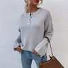 Damskie dzianiny tee damskie swetra moda solidne luźne guziki swetry krawędzi vintage Długie rękawie pullover jesienne zimowe topy 221007